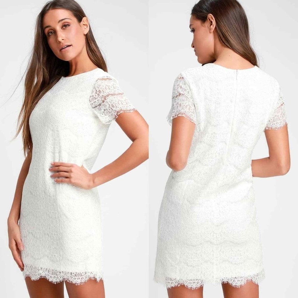 LULUS Take me to brunch shift dress in white lace NWT XS